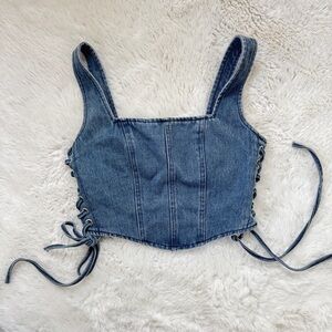 Altar’d State Denim Lace-Up Top